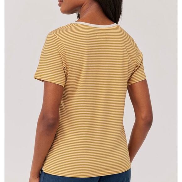 Pact Softspun V Neck Tee Shirt Organic Cotton Striped Yellow White Size Small - Picture 3 of 14